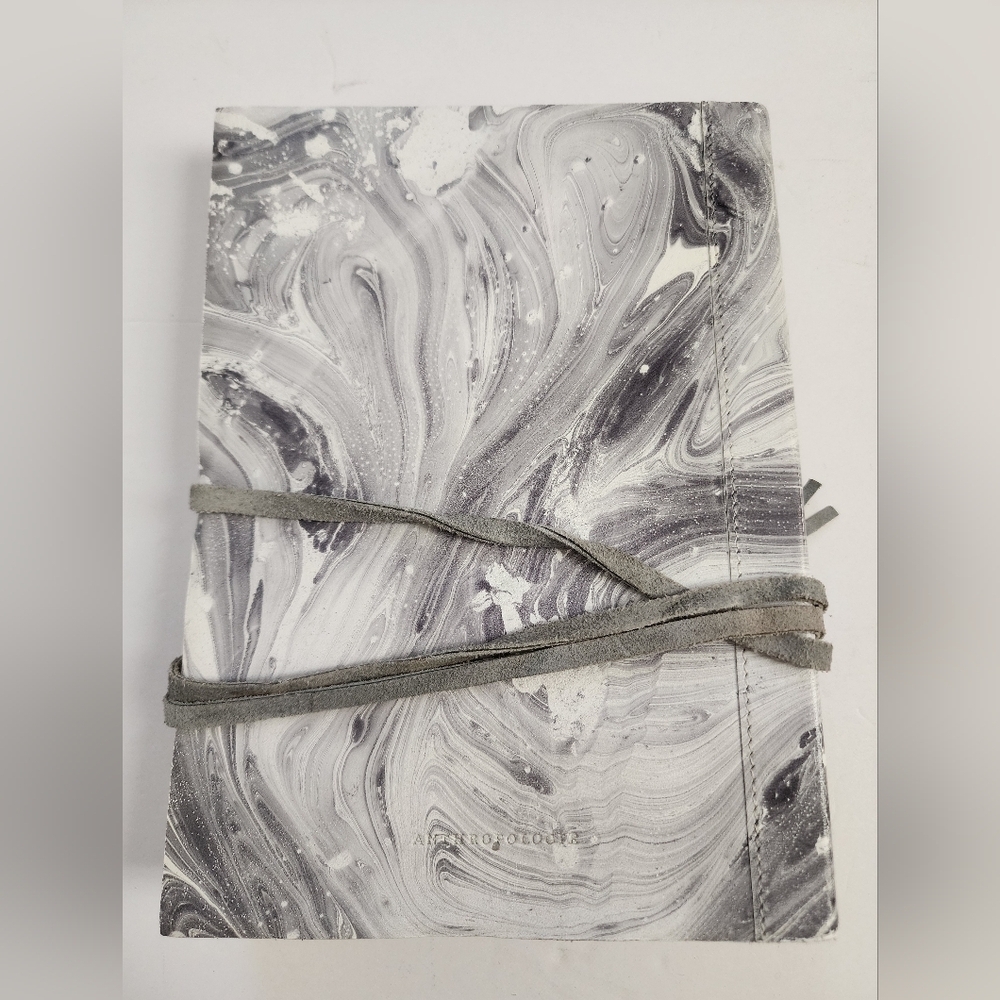 Anthropologie Unisex Leather Marble Grey & Gold Journal Sketch Book Wrap Closure - Picture 2 of 10